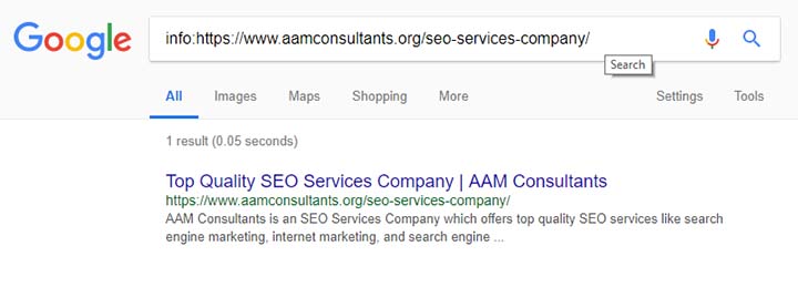 info operator to check the index status